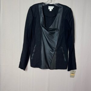 DKNYPure  Linen & Leather Drape Front 2 Zip Pockets Size S NWT